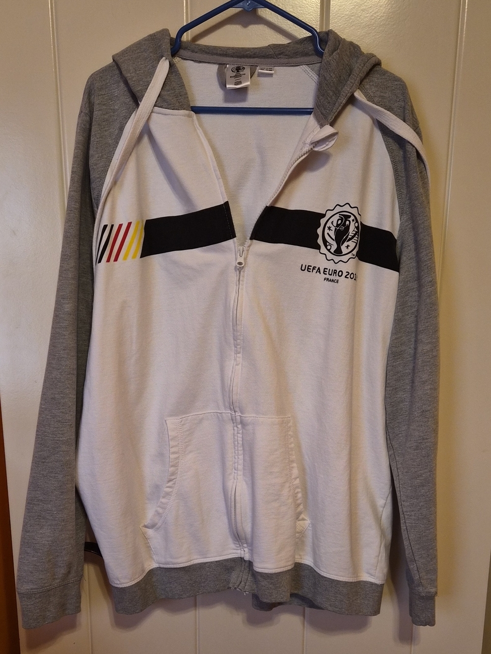 UEFA Euro White and Gray Men’s Zip-Up Hoodie